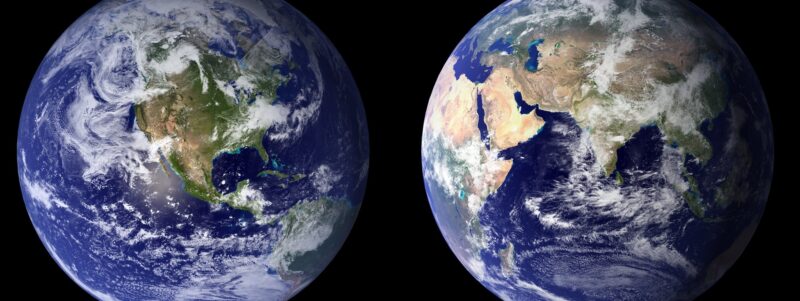 Photos from space of two sides of Earth