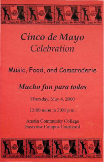An image of a program of events at Austin Community College's Cinco de Mayo event held at Eastview Campus on May 4, 2000.
