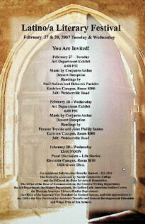 An image of the promotional flyer for the February 27 and 28, 2007, Latino/a Literary Festival.