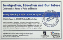 An image of the 2009 Immigration, Education, and our Future promotional mailer.