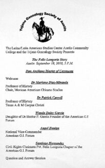 An image of the 2010 Felix Longoria Story promotional flyer.