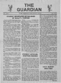 The front page of The Guardian student publication from November 27, 1976.