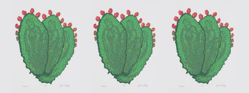 No Palitos II by Jonathan Rebolloso, three images of cacti featuring the Virgin Mary