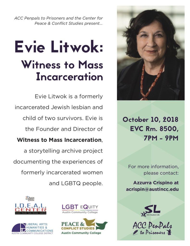 Flier of the event with photo of Evie Litwok