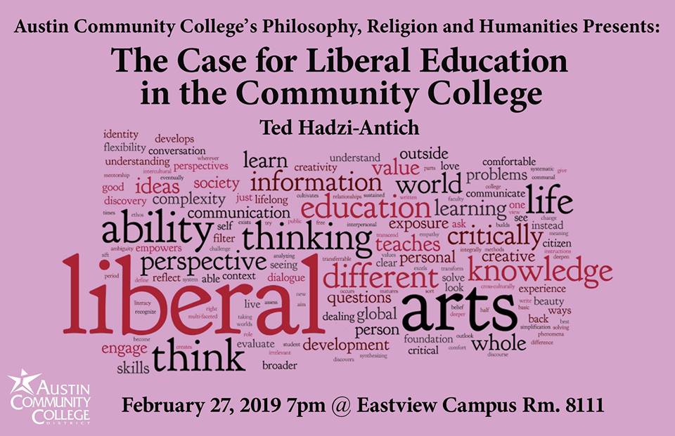 Information about the event with a word cloud about the liberal arts