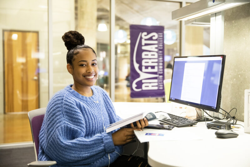 ACC student poses for a portrait at the Highland campus ACCelerator